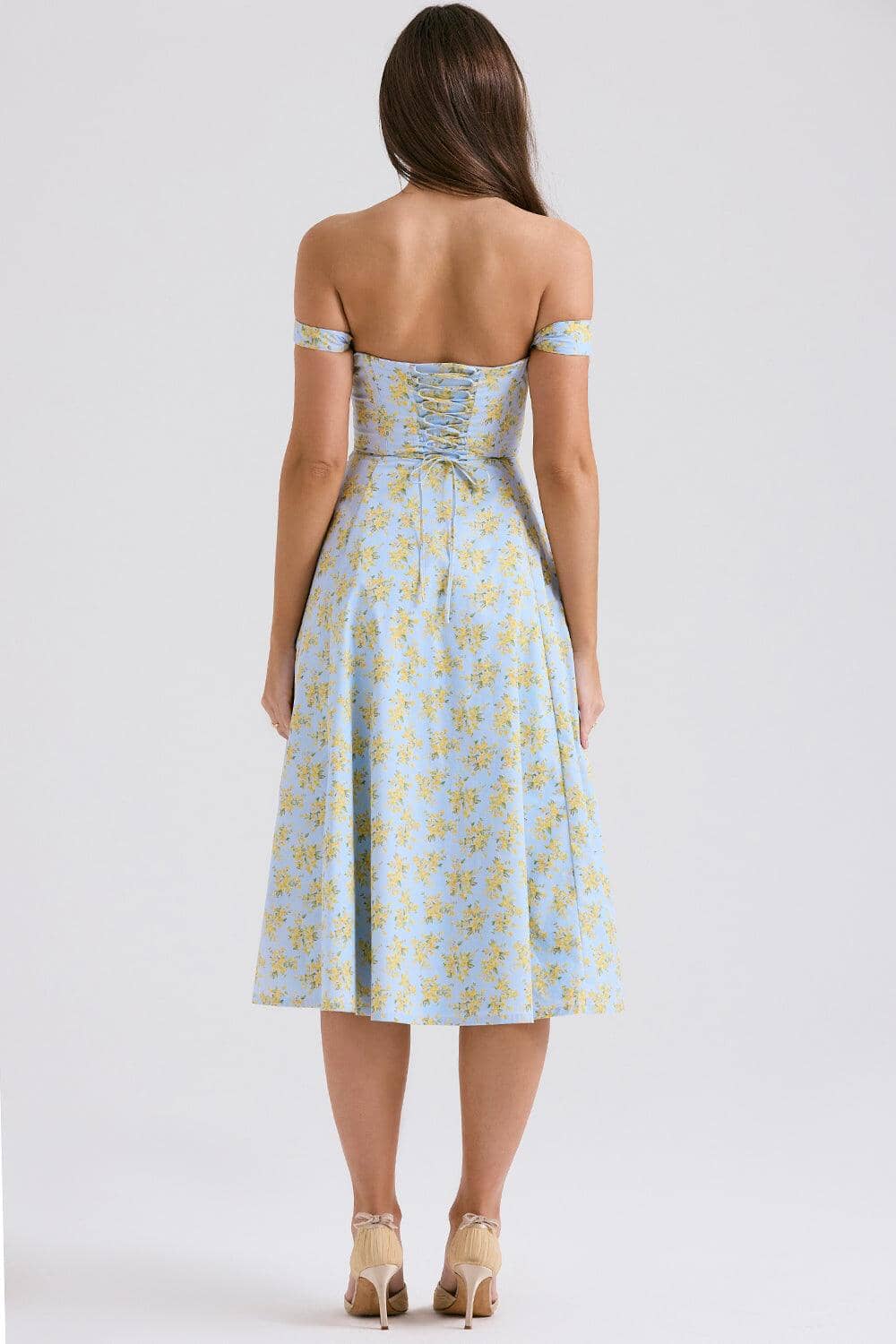 Romantisches Blumen-Midikleid mit Korsett-Design Romantisches Blumen-Midikleid mit Korsett-Design Rosa Chic