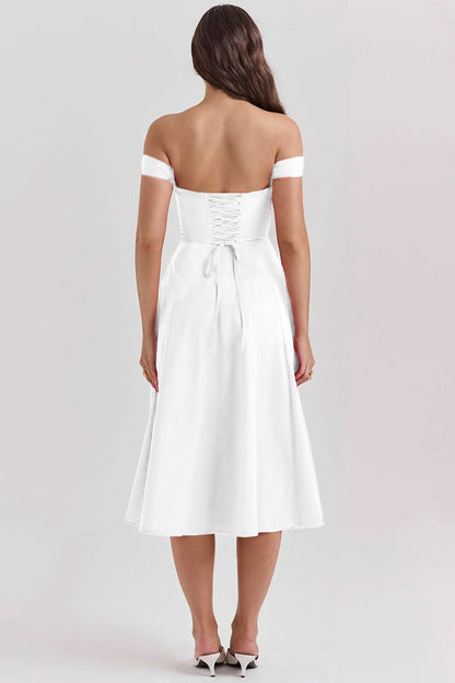 Romantisches Blumen-Midikleid mit Korsett-Design Romantisches Blumen-Midikleid mit Korsett-Design Rosa Chic 